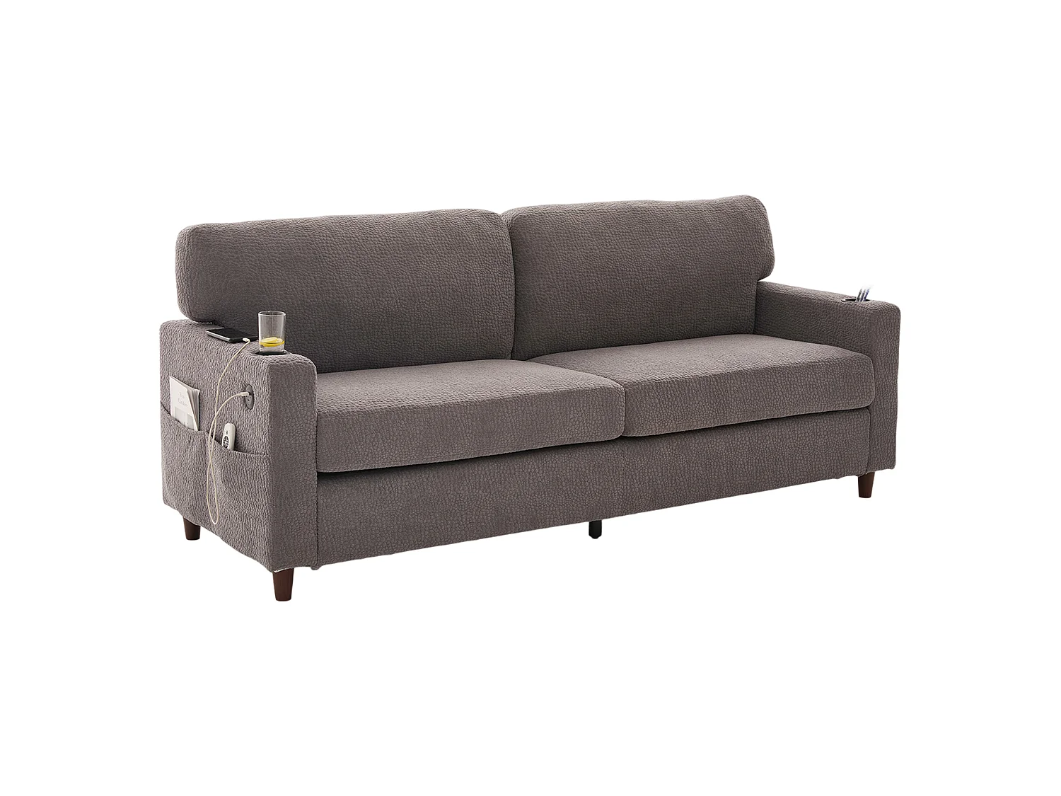 Canapé Confortable 2 Places - Canapé Fixe en Velours Chenille - Ports USB/Type-C Intégrés - LED RGB Télécommandable - Gris Clair- Pour Salon, Séjour, Bureau