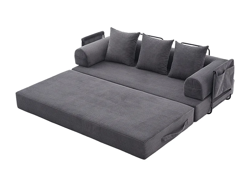 Kaleido 2.0 - Canapé Modulable en Velours Côtelé – Cadre Métallique Externe - Poches de Rangement et 3 Coussins Inclus - Gris - Idéal pour Salon, Appartement