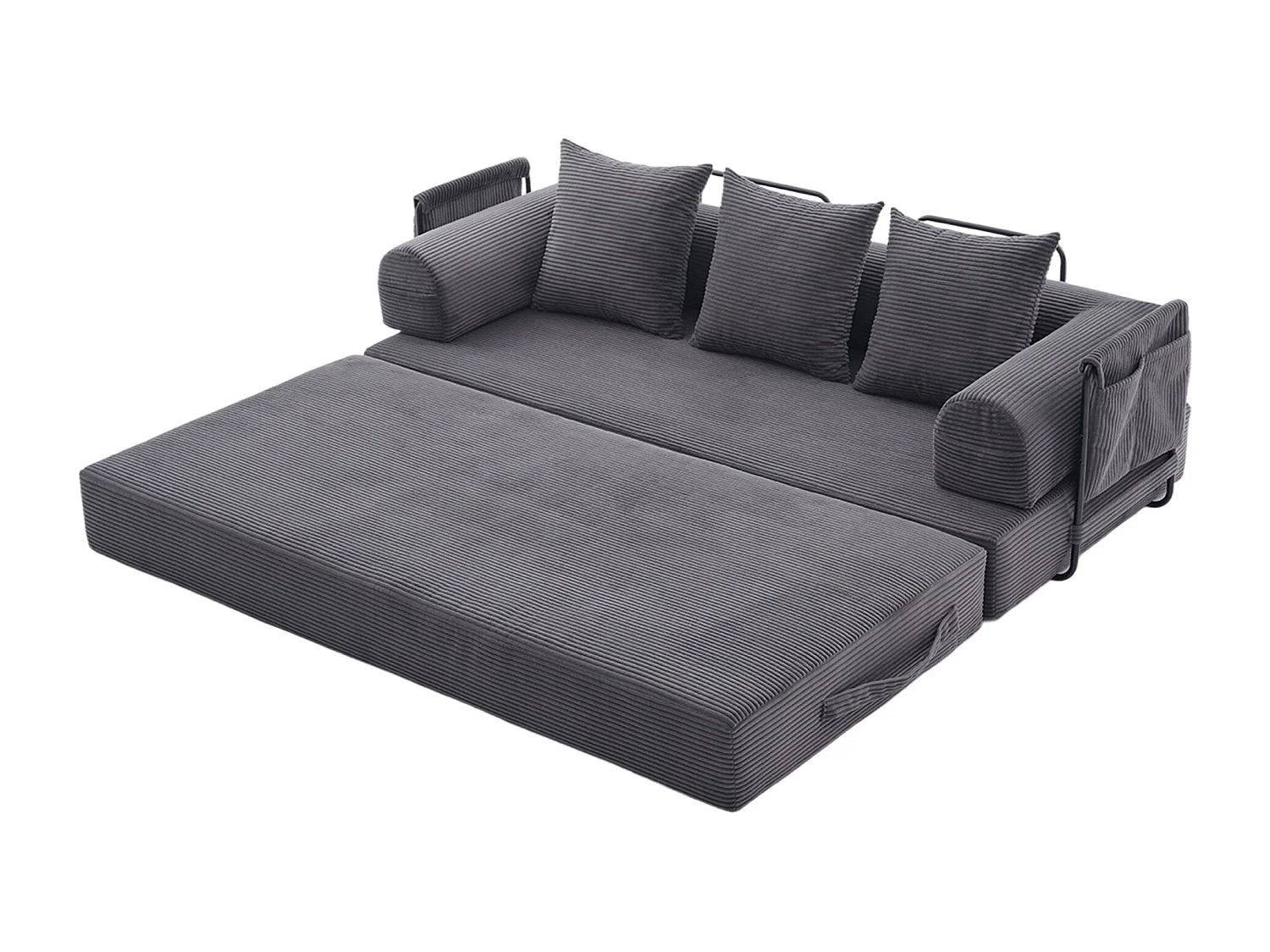 Kaleido 2.0 - Canapé Modulable en Velours Côtelé – Cadre Métallique Externe - Poches de Rangement et 3 Coussins Inclus - Gris - Idéal pour Salon, Appartement