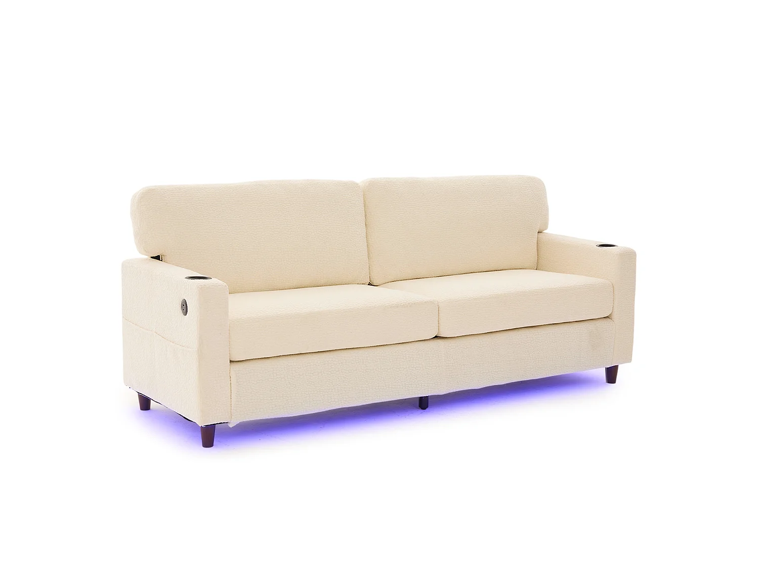 Canapé Confortable 2 Places - Canapé Fixe en Velours Chenille - Ports USB/Type-C Intégrés - LED RGB Télécommandable - Beige - Pour Salon, Séjour, Bureau