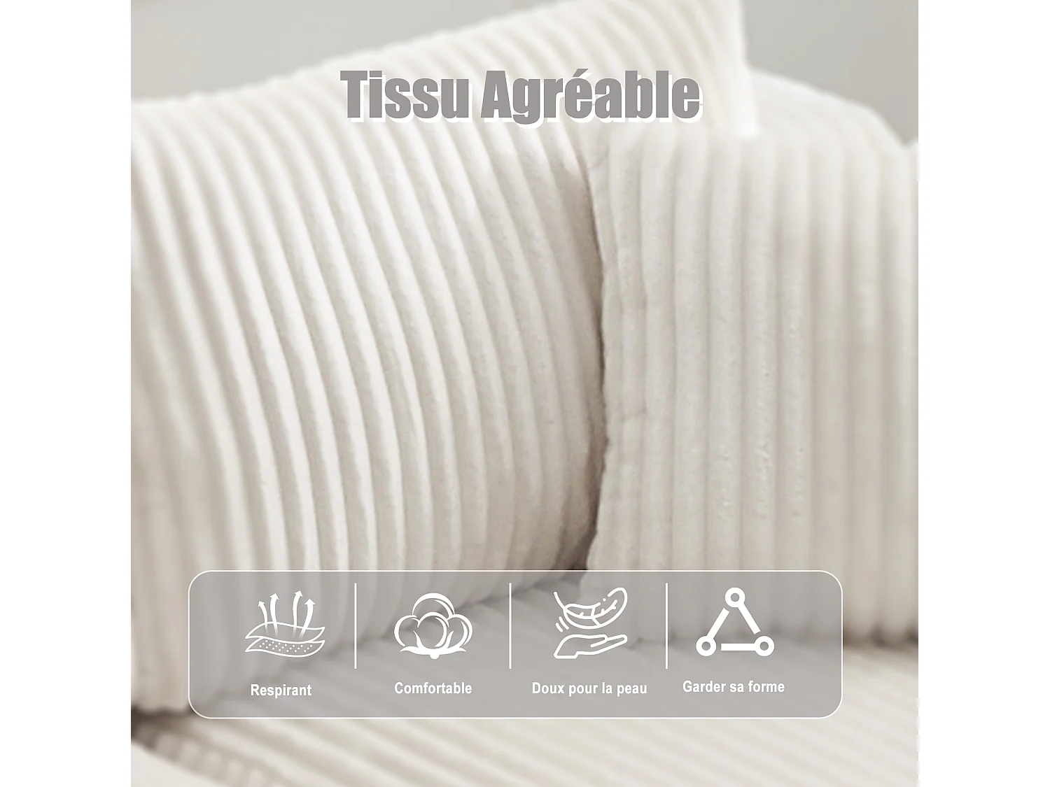 Canapé modulable 3 places - 5 coussins inclus - Porte-gobelets et poches latérales - Convertible en canapé d'angle - Beige - Idéal salon et studio