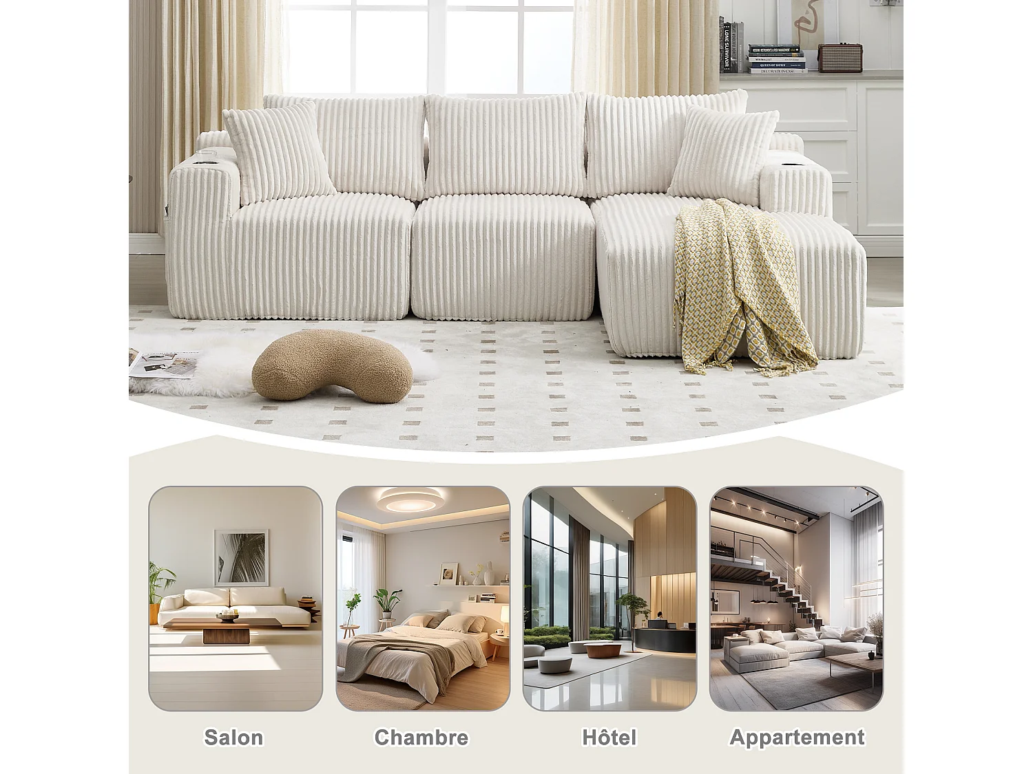 3-zits modulaire bank - Inclusief 5 kussens - Bekerhouders en zijvakken - Omvormbaar tot hoekbank - Ideaal voor woonkamer en studio