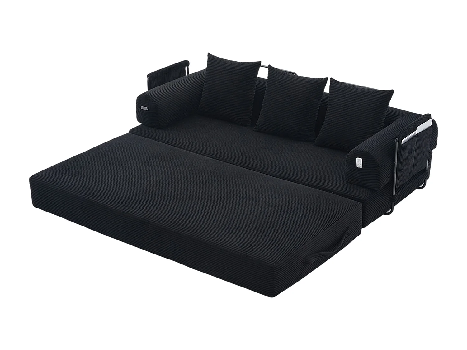 Kaleido 2.0 - Canapé Modulable en Velours Côtelé –  Cadre Métallique Externe - Poches de Rangement et 3 Coussins Inclus - Noir – Idéal pour Salon, Appartement