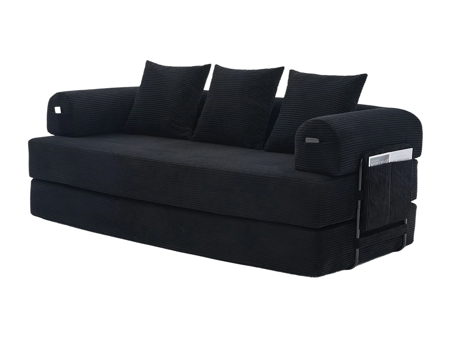 Kaleido 2.0 - Canapé Modulable en Velours Côtelé –  Cadre Métallique Externe - Poches de Rangement et 3 Coussins Inclus - Noir – Idéal pour Salon, Appartement