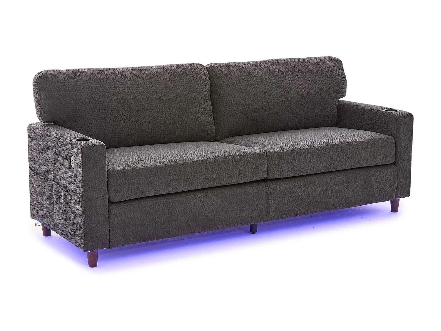 Canapé Confortable 2 Places - Canapé Fixe en Velours Chenille - Ports USB/Type-C Intégrés - LED RGB Télécommandable - Gris Anthracite- Pour Salon, Séjour, Bureau