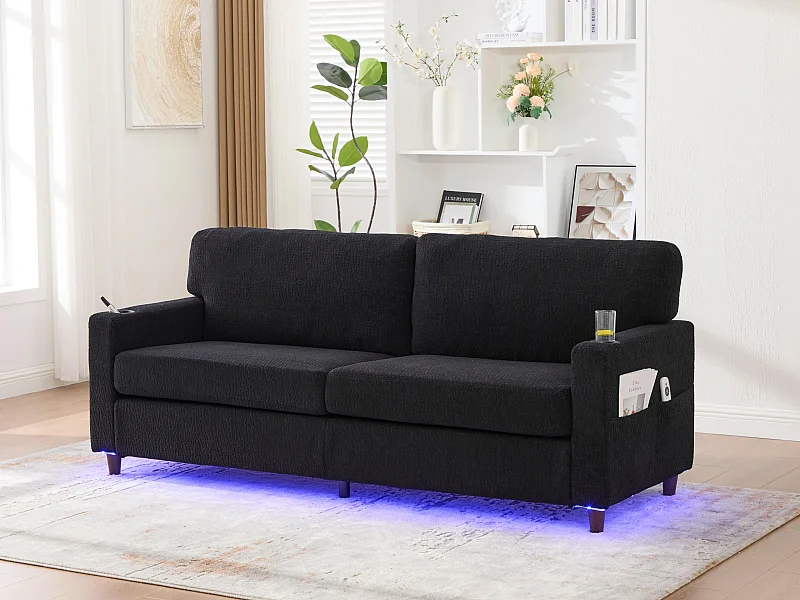 Comfortabele 2-zitsbank - Chenille Fluwelen Bank met USB/Type-C Poorten en RGB LED - Afstandsbediening - Voor Woonkamer, Lounge, Kantoor