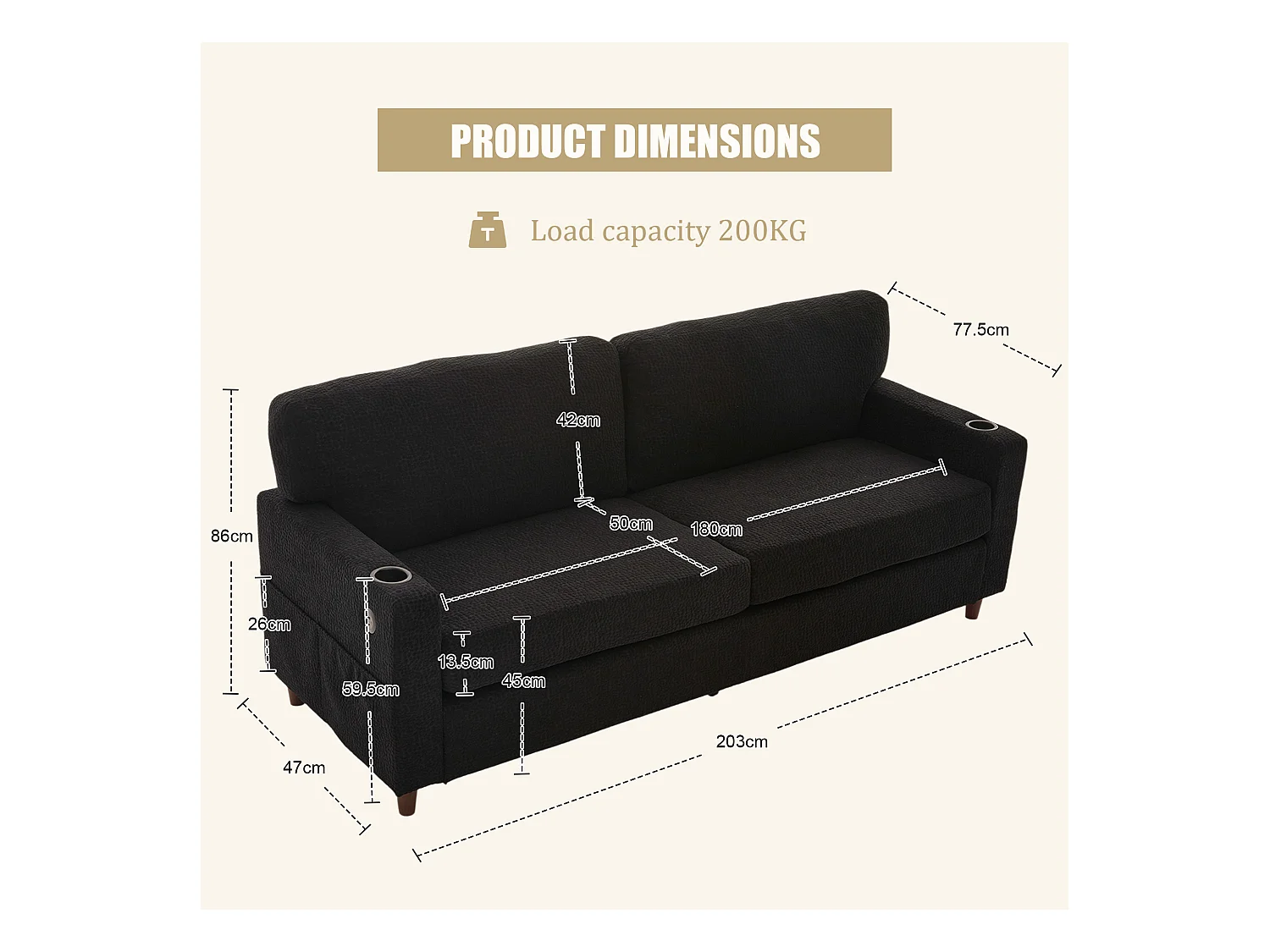 Comfortabele 2-zitsbank - Chenille Fluwelen Bank met USB/Type-C Poorten en RGB LED - Afstandsbediening - Voor Woonkamer, Lounge, Kantoor