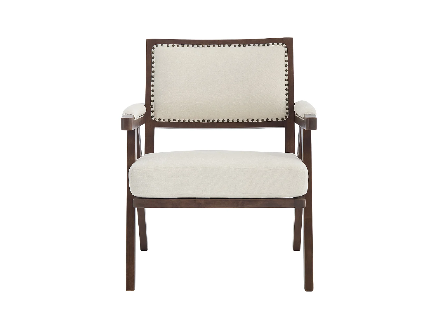 Sienna - Fauteuil Droit en Coton-Lin et Bois Massif - Fauteuil Vintage avec Dossier Ergonomique - Beige - Confortable pour Salon/Chambre/Bureau