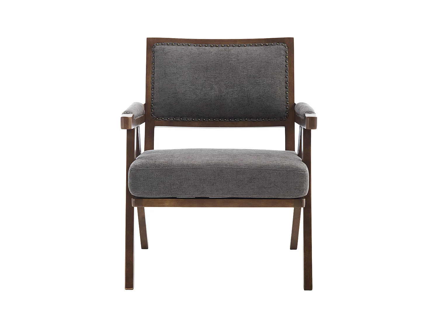 Sienna - Fauteuil Droit en Coton-Lin et Bois Massif - Fauteuil Vintage avec Dossier Ergonomique - Gris - Confortable pour Salon/Chambre/Bureau