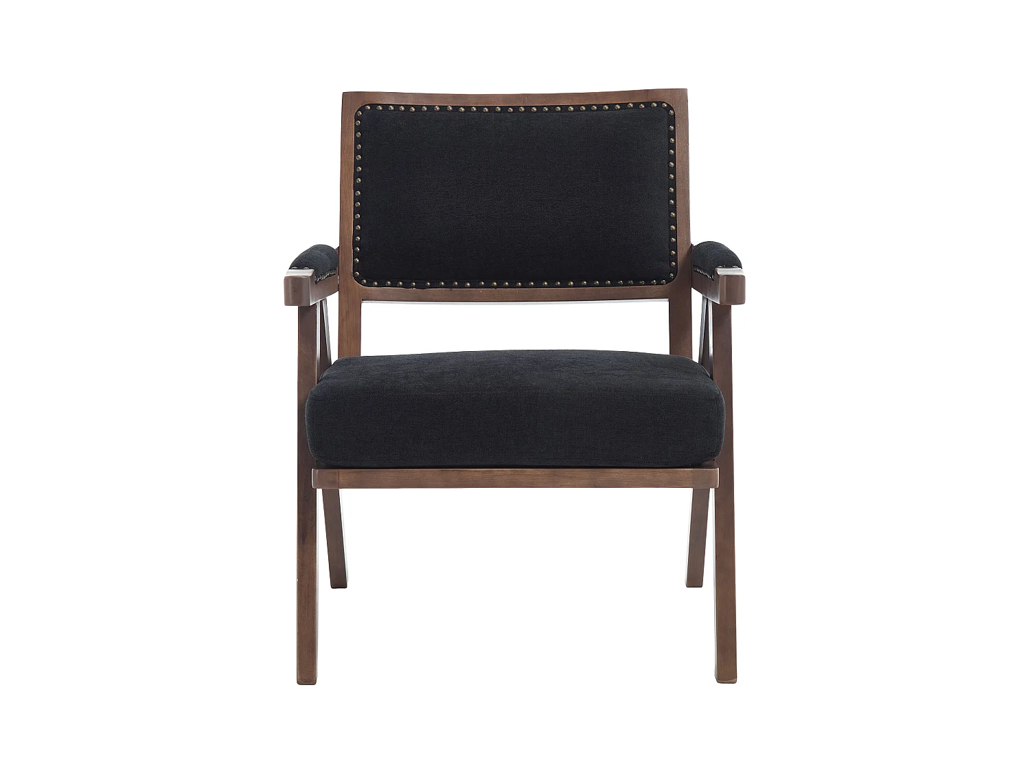 Sienna - Fauteuil Droit en Coton-Lin et Bois Massif - Fauteuil Vintage avec Dossier Ergonomique - Noir - Confortable pour Salon/Chambre/Bureau