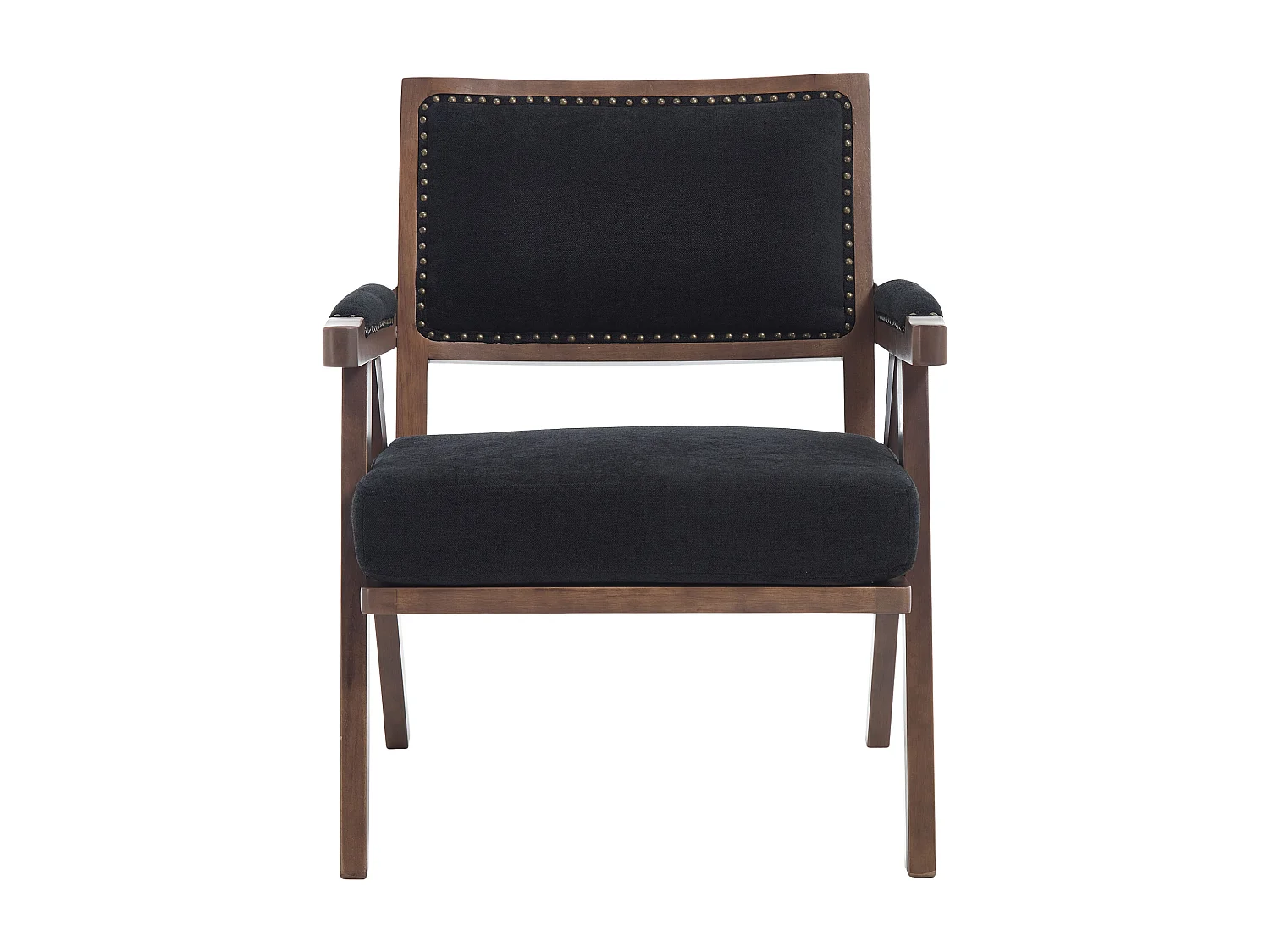 Sienna - Fauteuil Droit en Coton-Lin et Bois Massif - Fauteuil Vintage avec Dossier Ergonomique - Noir - Confortable pour Salon/Chambre/Bureau
