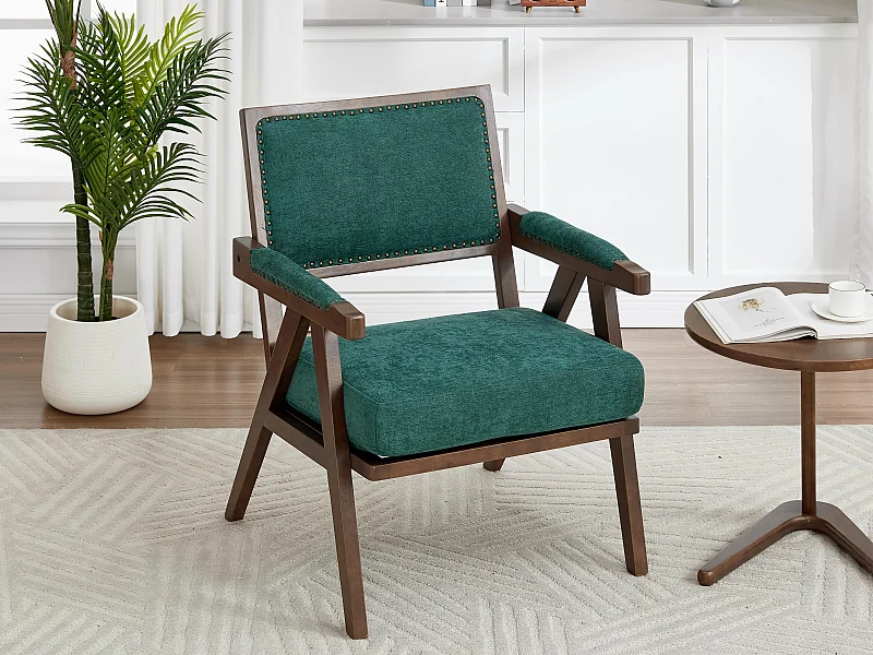 Sienna - Fauteuil met bekleding van katoen, linnen en massief hout - Vintage fauteuil met ergonomische rugleuning - Comfortabel voor woonkamer/slaapkamer/kantoor