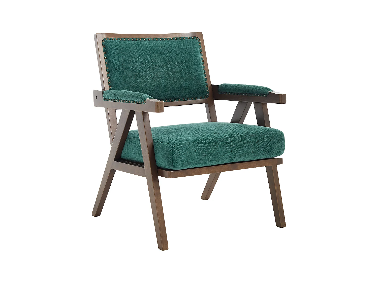 Sienna - Fauteuil Droit en Coton-Lin et Bois Massif - Fauteuil Vintage avec Dossier Ergonomique - Vert - Confortable pour Salon/Chambre/Bureau