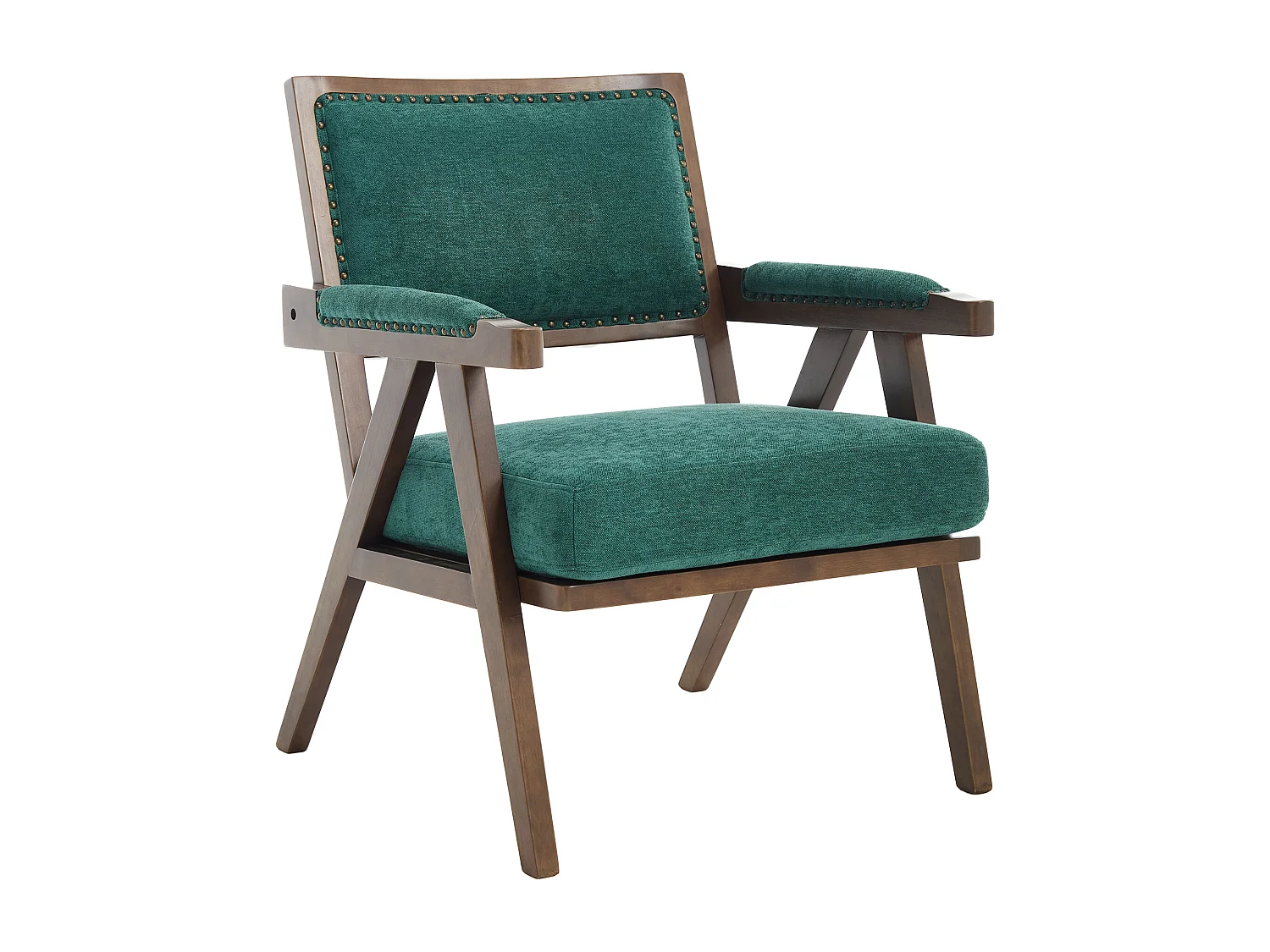 Sienna - Fauteuil Droit en Coton-Lin et Bois Massif - Fauteuil Vintage avec Dossier Ergonomique - Vert - Confortable pour Salon/Chambre/Bureau