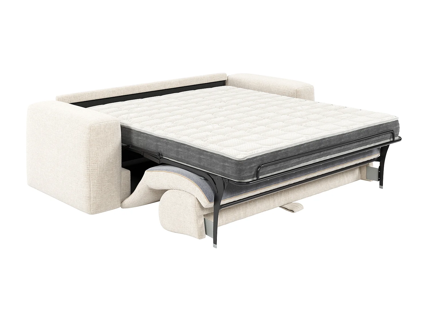 Canapé 3 places convertible express en tissu texturé beige - Matelas 16 cm avec mémoire de forme POGNIA