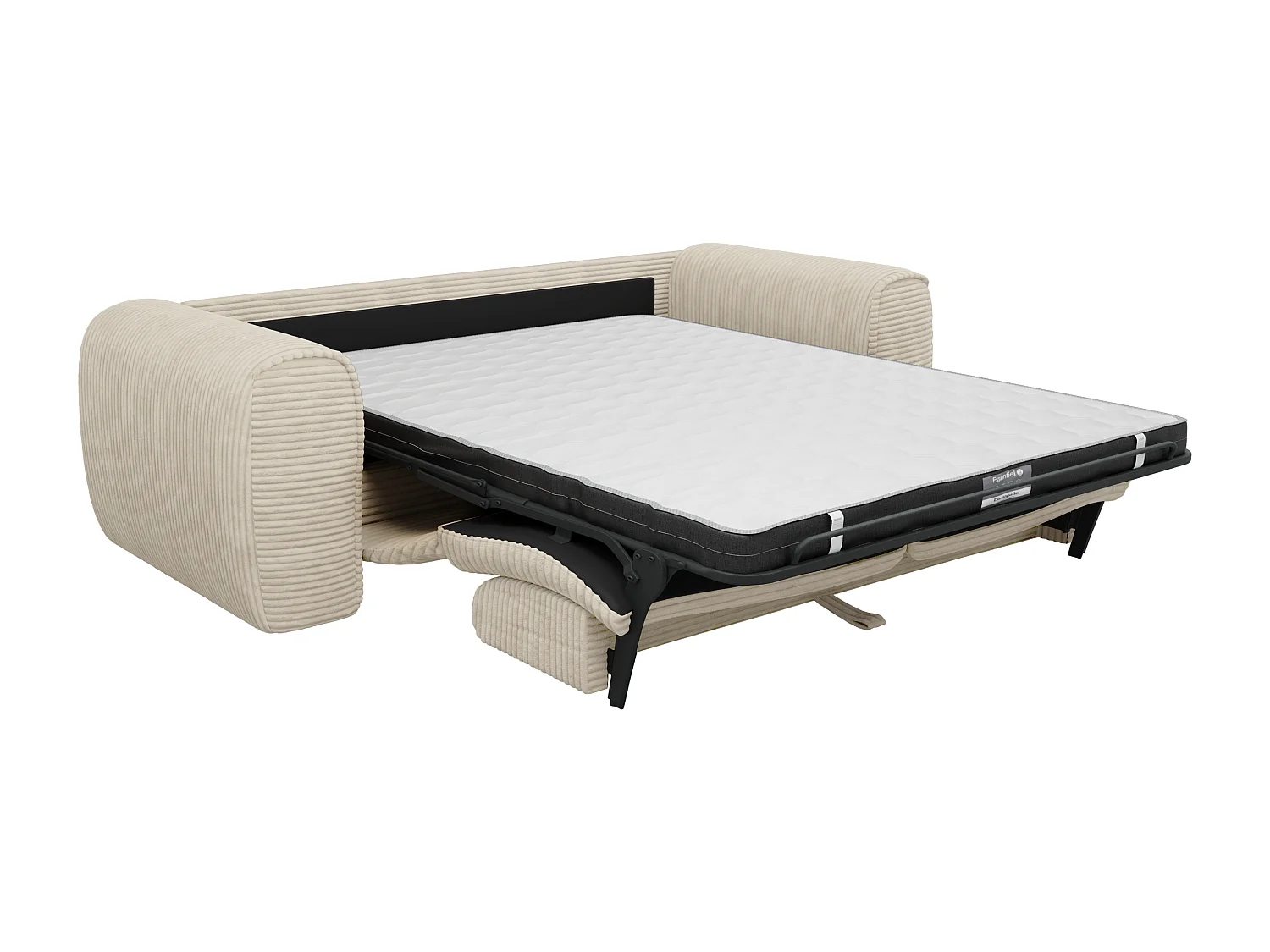 3-sitsig bäddsoffa express i beige manchestertyg - 16 cm madrass med memoryfoam POGNIA