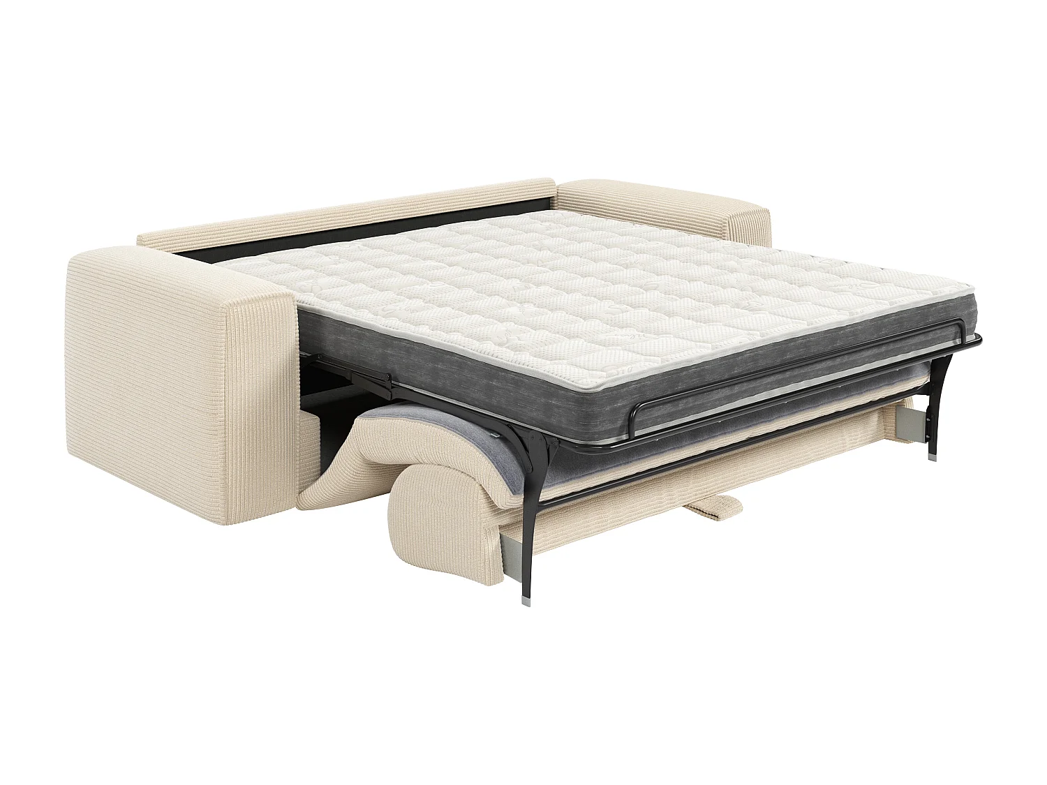 Canapé 4 places convertible express en velours côtelé beige - Matelas 16 cm avec mémoire de forme POGNIA