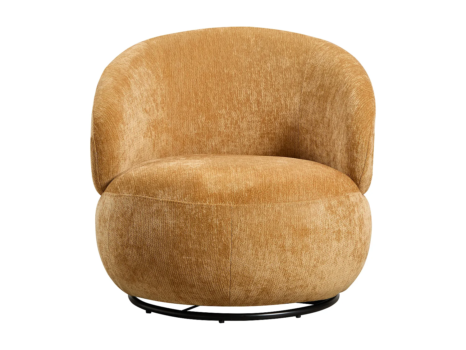 Fauteuil rotatif en tissu texturé jaune moutarde LACAZO