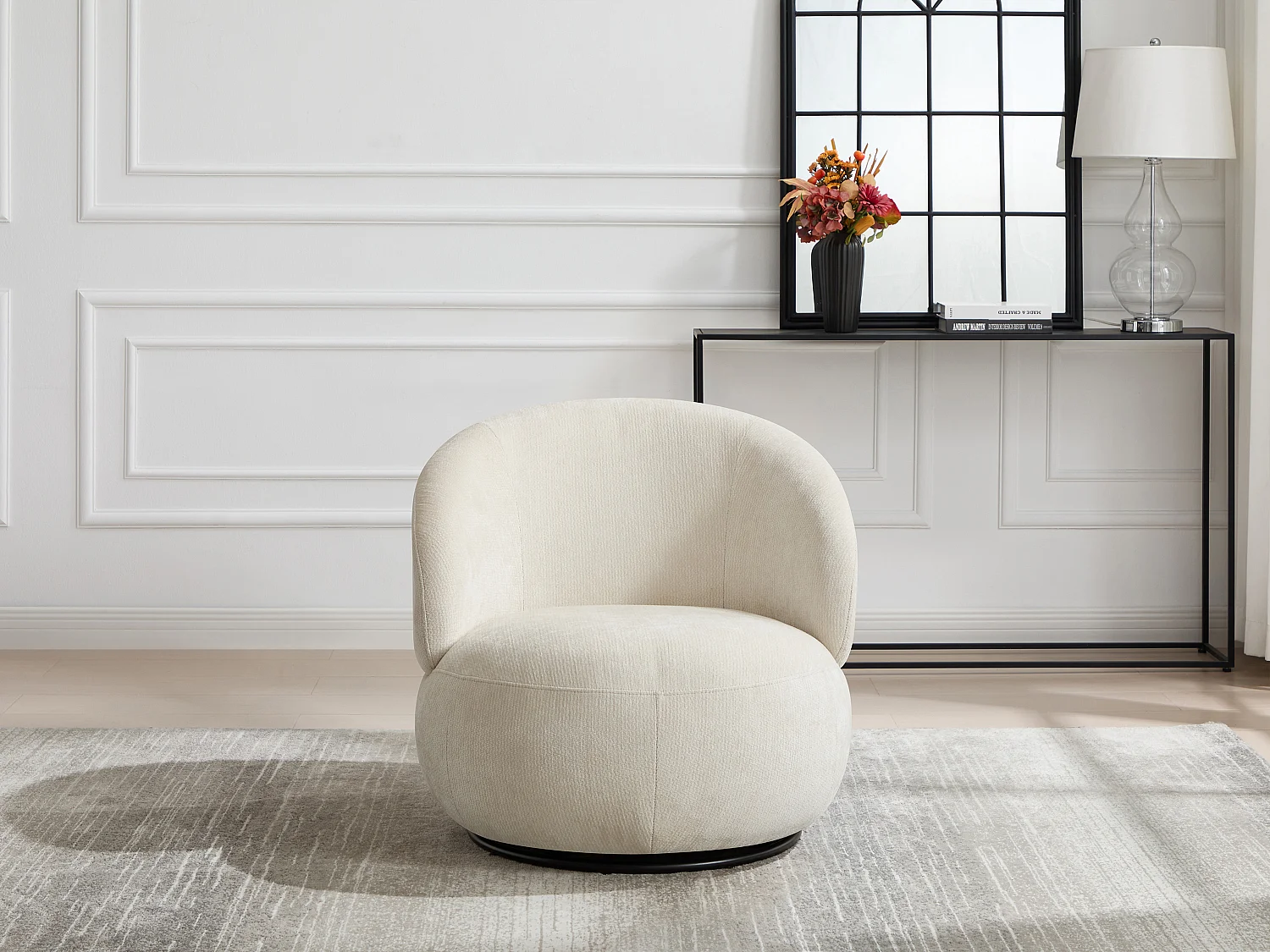 Fauteuil rotatif en tissu texturé beige LACAZO