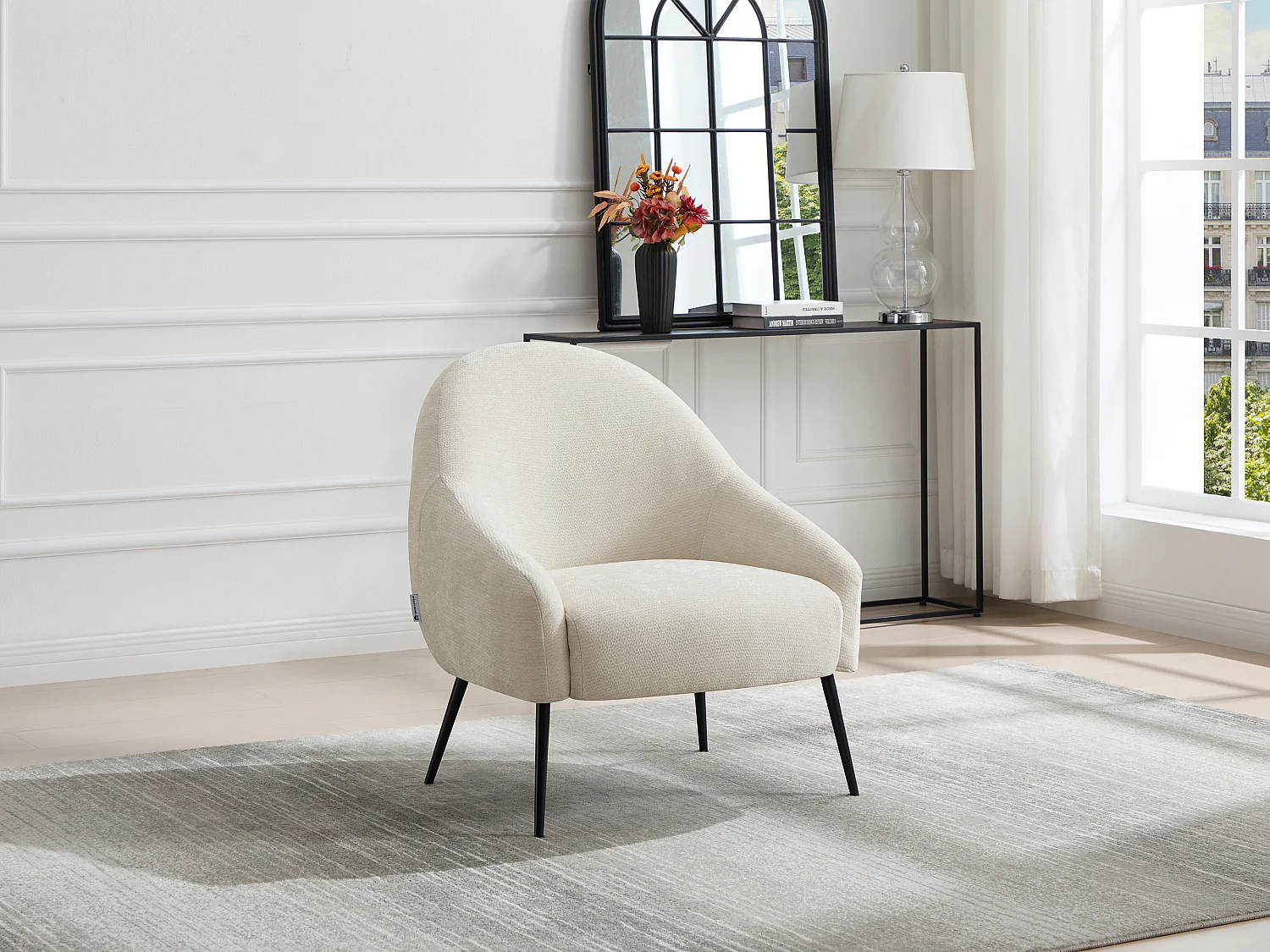 Fauteuil en tissu texturé beige RIBEDI