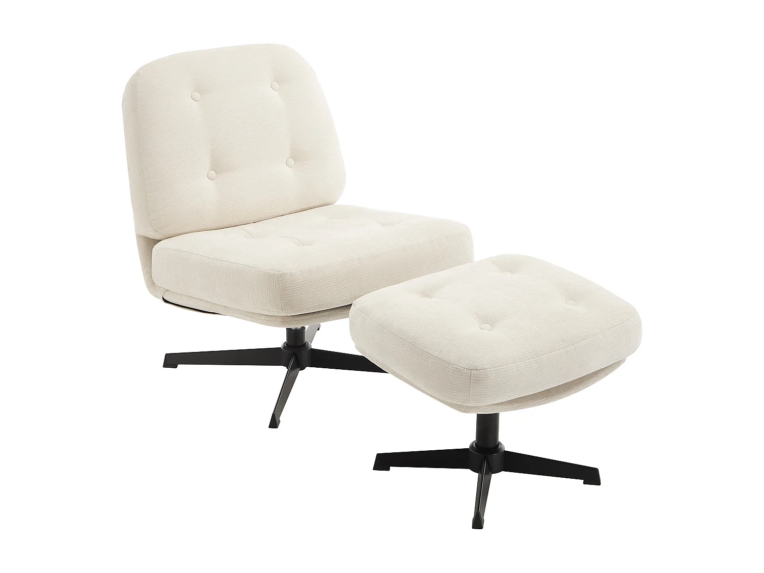 Fauteuil avec repose-pied en tissu texturé blanc cassé TOLOZI