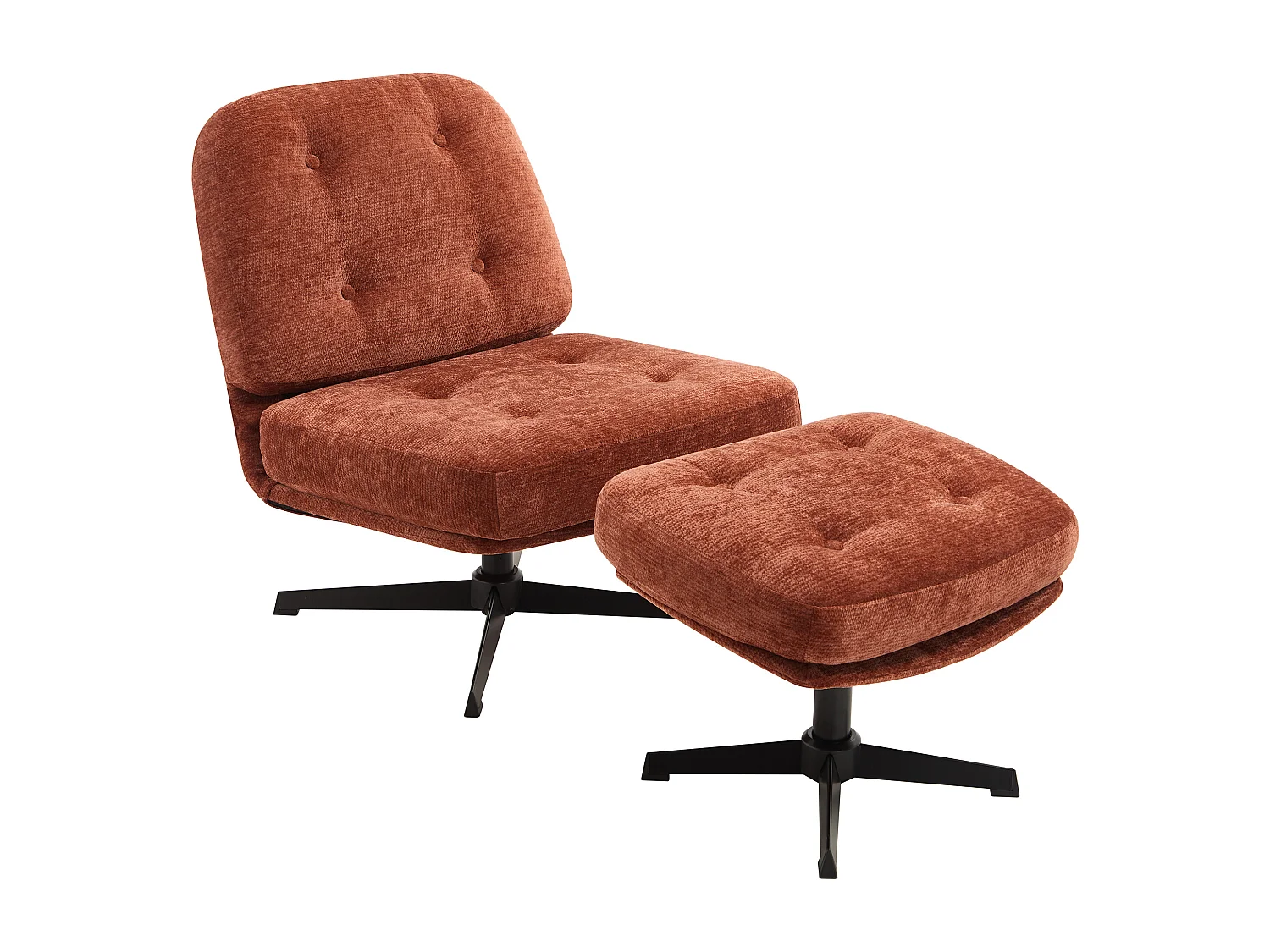 Fauteuil avec repose-pied en tissu texturé terracotta TOLOZI