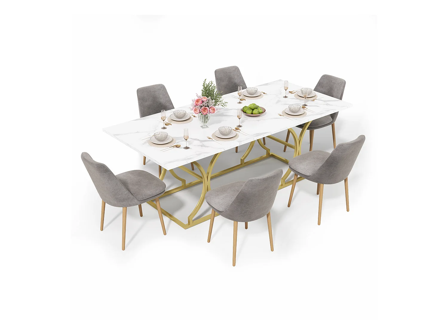 table à manger 200x80x76cm - design moderne aspect marbre - peut accueillir 8 à 10 personnes - pieds en métal - MDF - Naturel