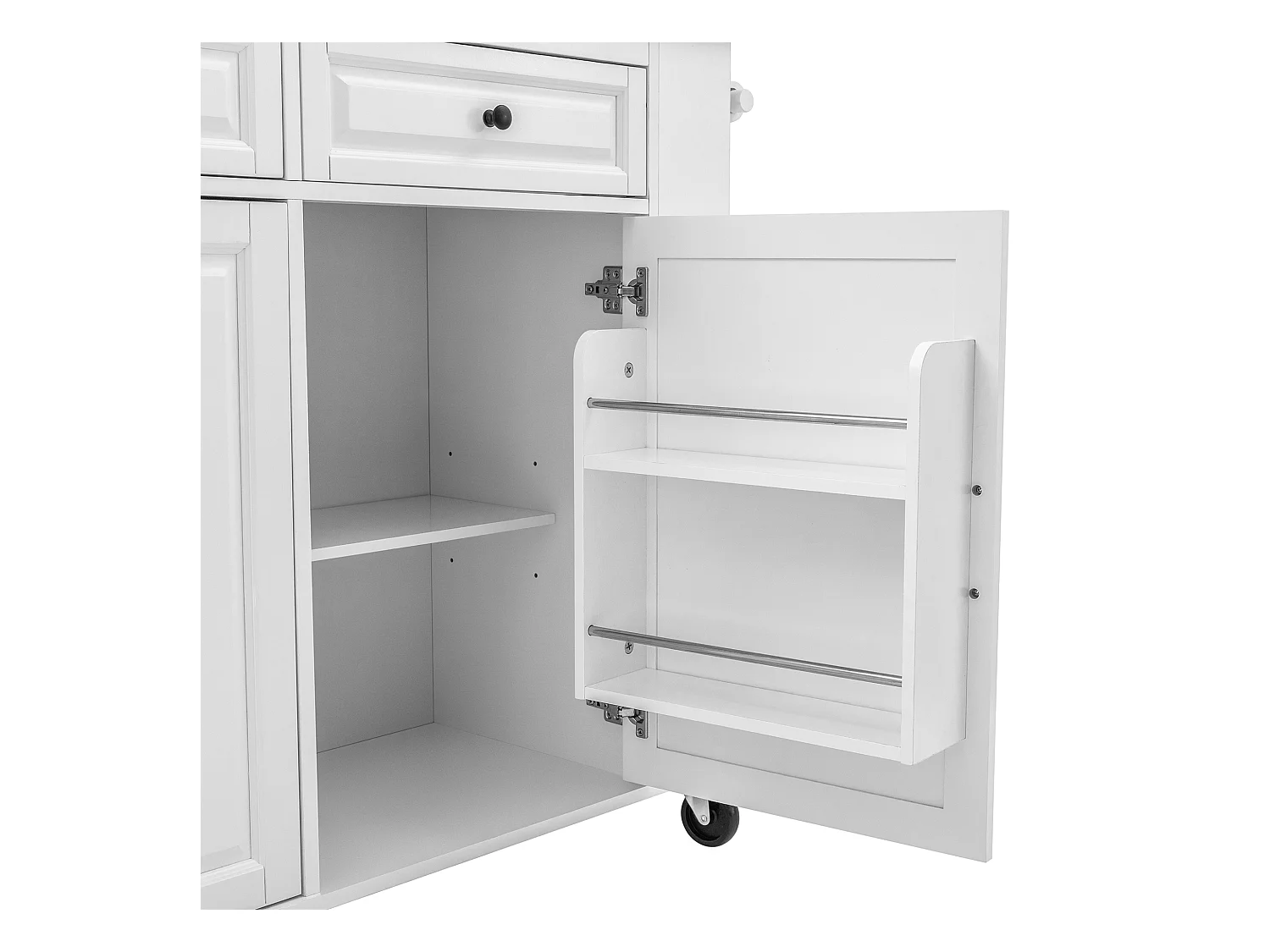 Ilot central de cuisine mobile 120x40-70x92cm - avec roulettes - avec USB - 2 tiroirs et 2 portes - plateau extensible - avec porte-serviettes - blanc