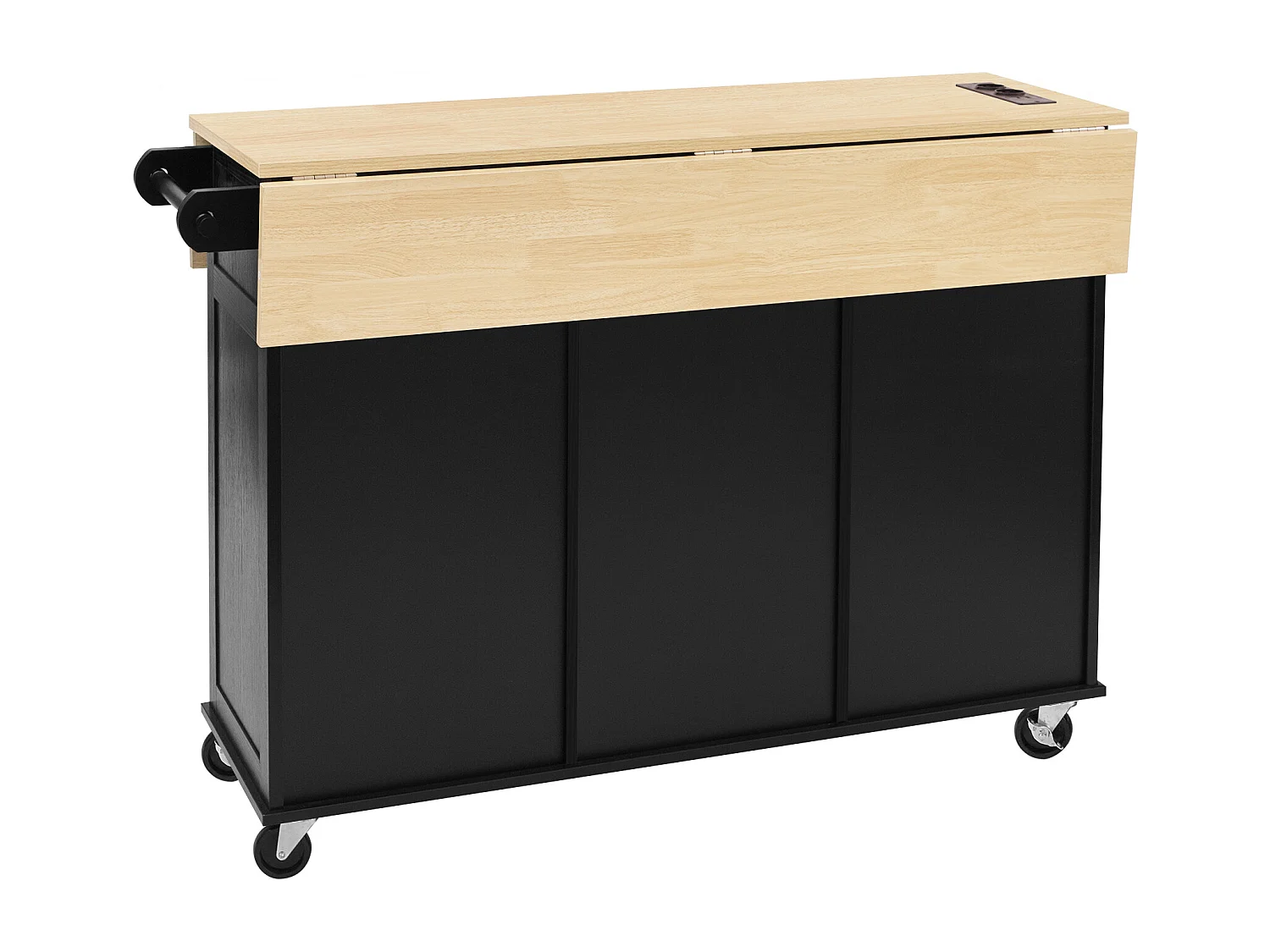 Mobile Kücheninsel 120x40-80x92 cm - mit Rollen - mit USB - 2 Schubladen und 2 Türen - ausziehbarer Arbeitsplatte - mit Handtuchhalter - weiß