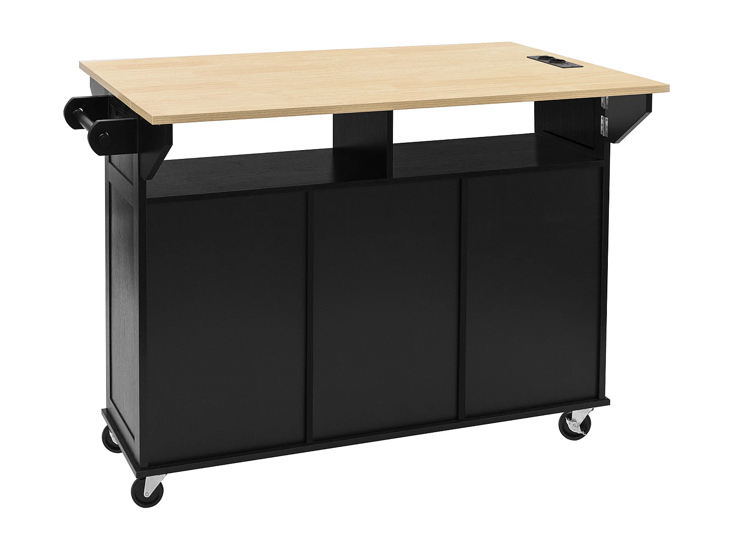 Mobile Kücheninsel 120x40-80x92 cm - mit Rollen - mit USB - 2 Schubladen und 2 Türen - ausziehbarer Arbeitsplatte - mit Handtuchhalter - weiß