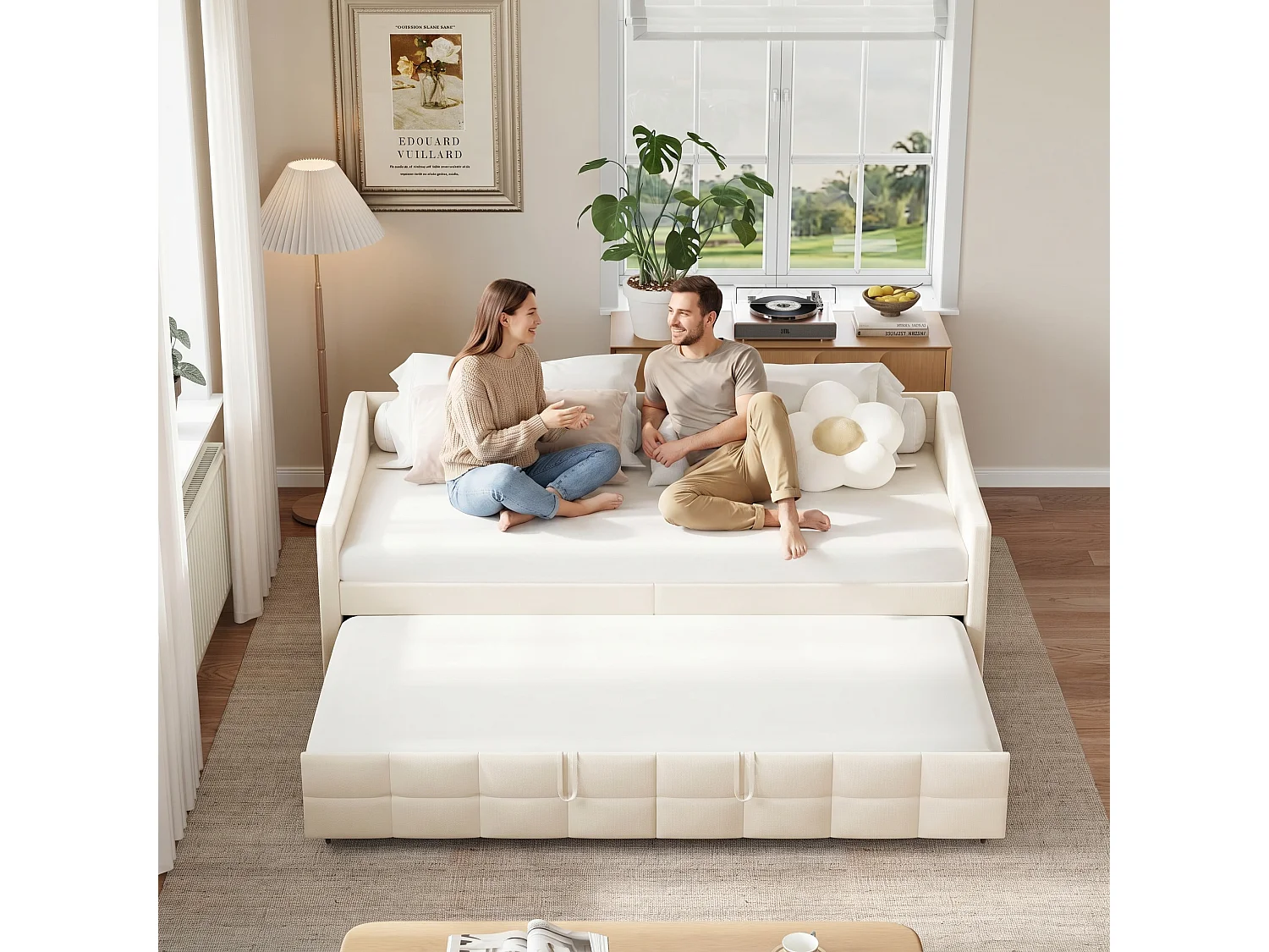 Gestoffeerde slaapbank met uitschuifbaar bed - 2 x 90 x 190 cm - Lattenbodem - voor de woonkamer en logeerkamer - fluweel - be