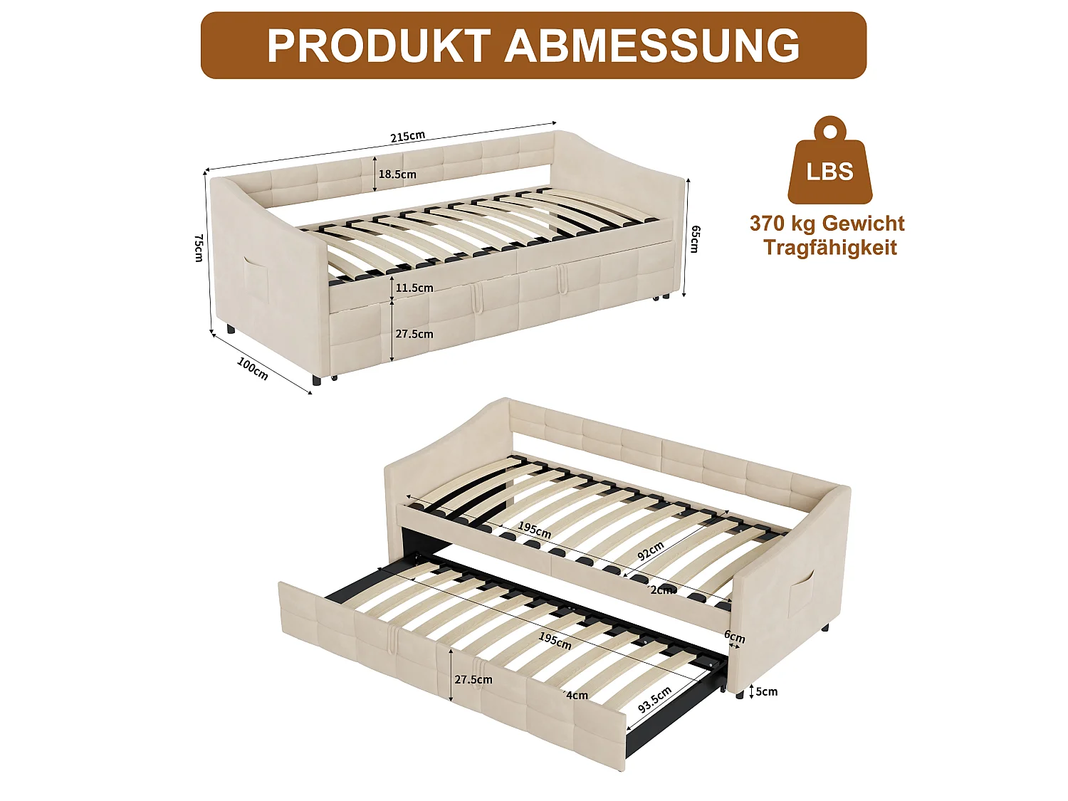 Gestoffeerde slaapbank met uitschuifbaar bed - 2 x 90 x 190 cm - Lattenbodem - voor de woonkamer en logeerkamer - fluweel - be