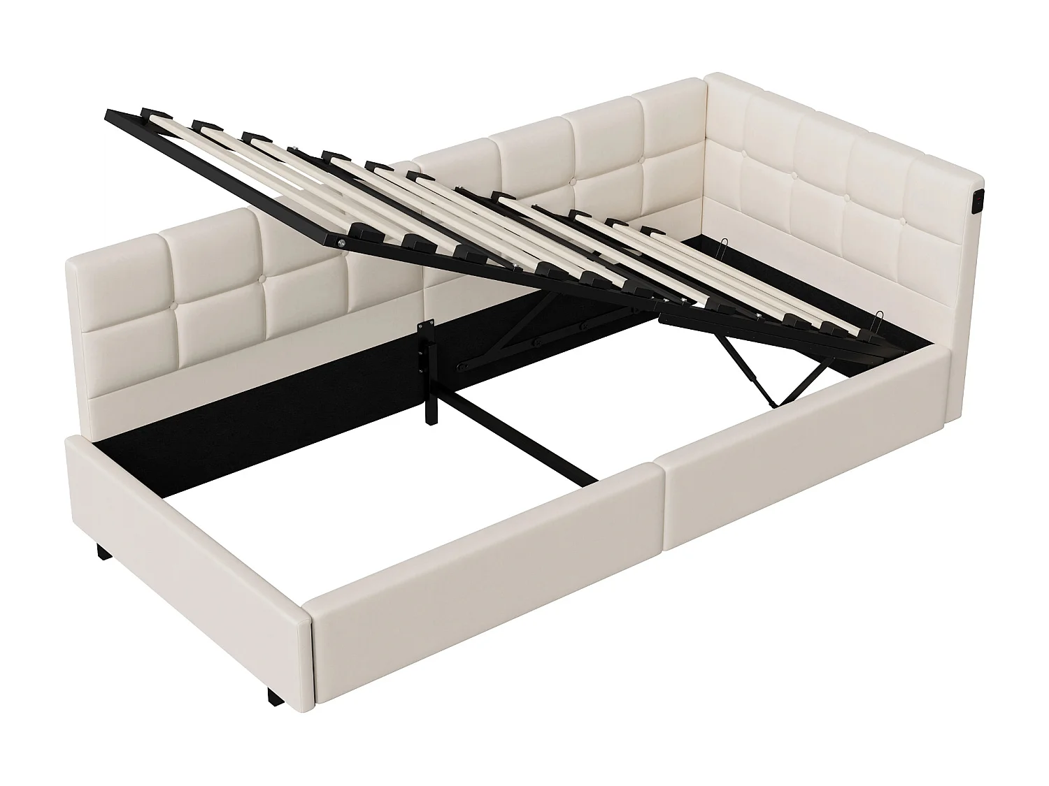 Lit coffre 90x200 cm avec sommier à lattes - avec LED et USB -Canapé-lit rembourré 90x200 cm - lit d'appoint enfant 90x200 - tissu en Velours - beige