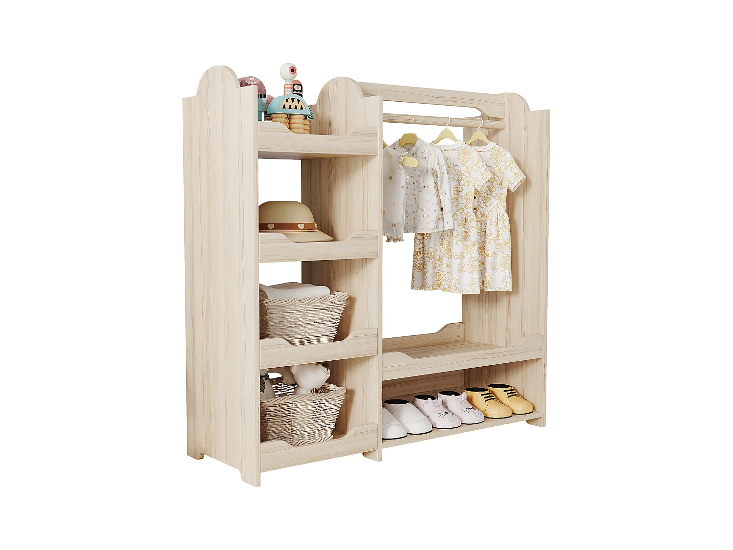 Armoire enfant 110x39x110 cm - avec tringle à vêtements - avec 4 étagères - MDF - Naturel