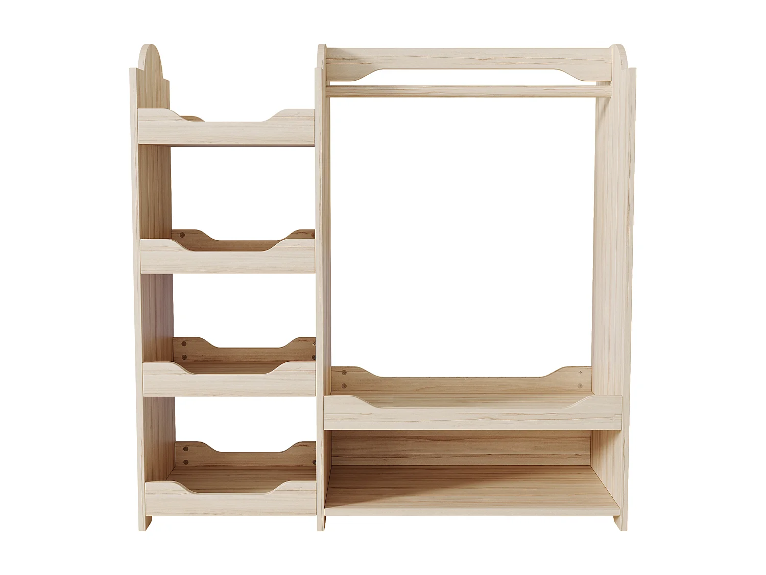 Armadio bambini 110x39x110 cm - con stanga per appendere vestiti - con 4 ripiani - MDF - Naturale