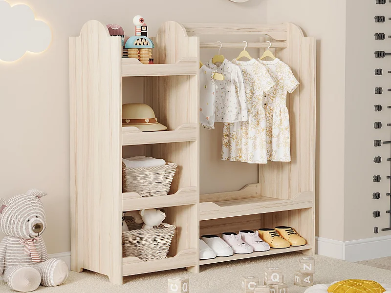 Armoire enfant 110x39x110 cm - avec tringle à vêtements - avec 4 étagères - MDF - Naturel