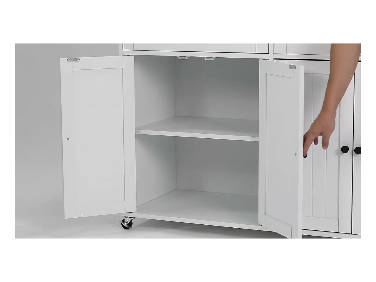Ilot central de cuisine - avec 4 portes et 2 tiroirs - plateau extensible - avec roulettes - 180.5x45x92.2 cm - Blanc + Naturel