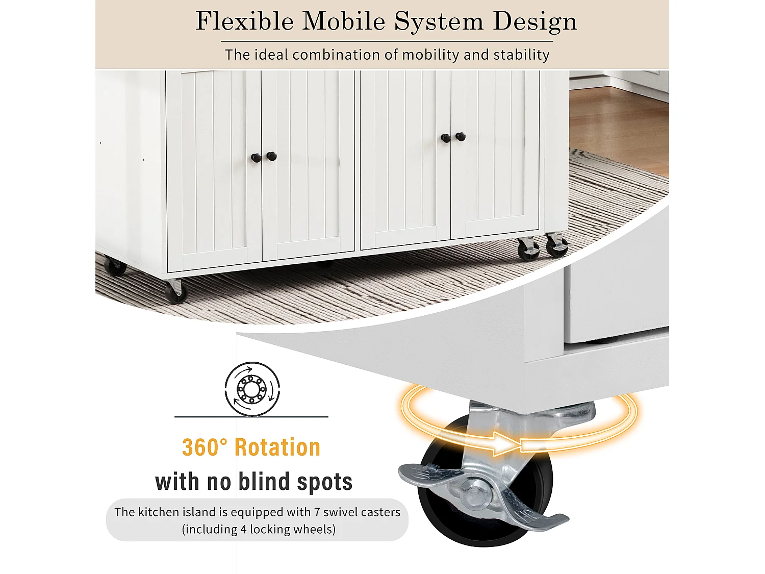 Keukeneiland - met 4 deuren en 2 laden - uitschuifbaar werkblad - met wielen - 180,5×45×92,2 cm - Wit + Natuur