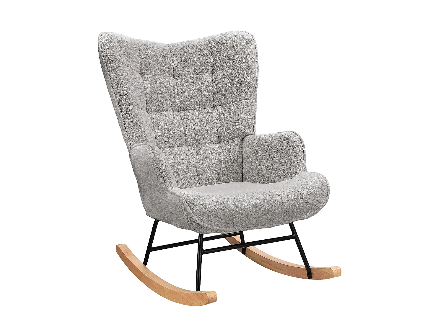 Fauteuil à bascule en velours gris clair – Rocking chair scandinave avec pieds en bois massif