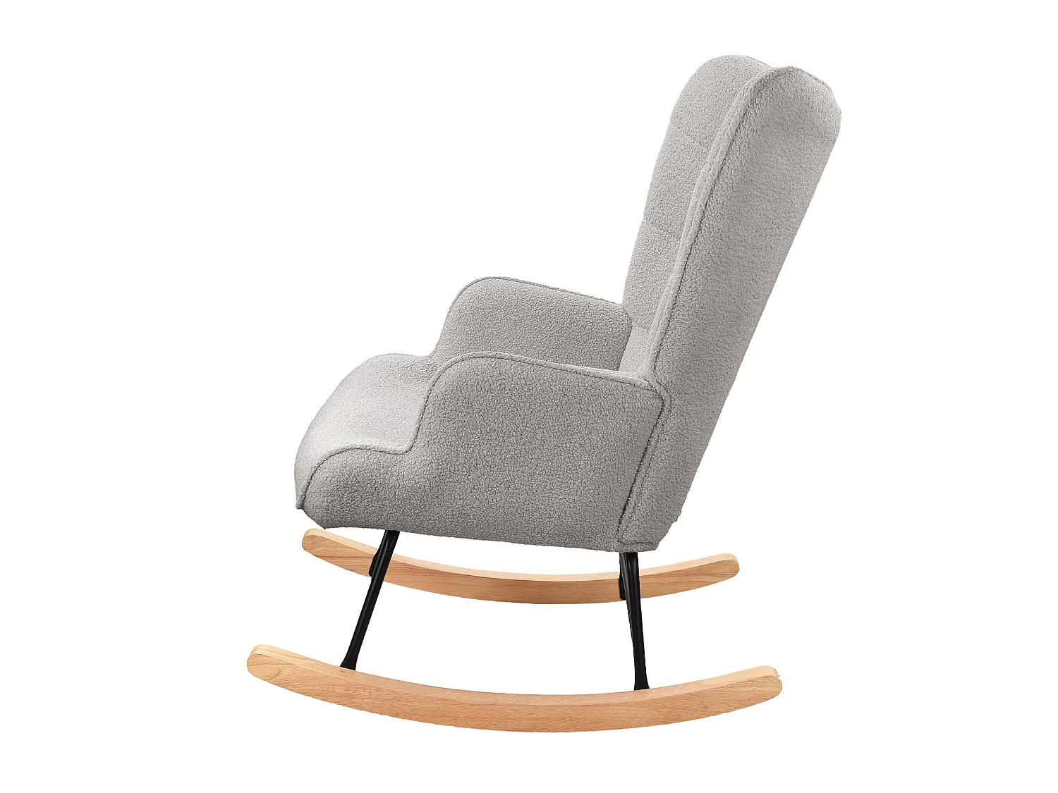 Fauteuil à bascule en velours gris clair – Rocking chair scandinave avec pieds en bois massif