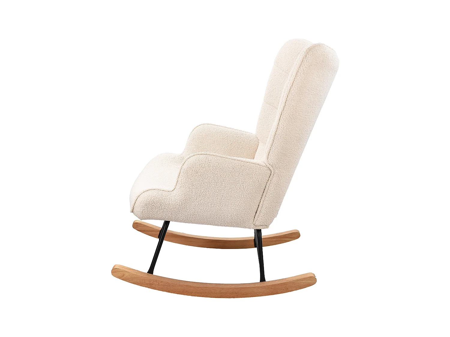 fauteuil à bascule, rocking chair en velours, Scandinave, pied en bois massif, beige