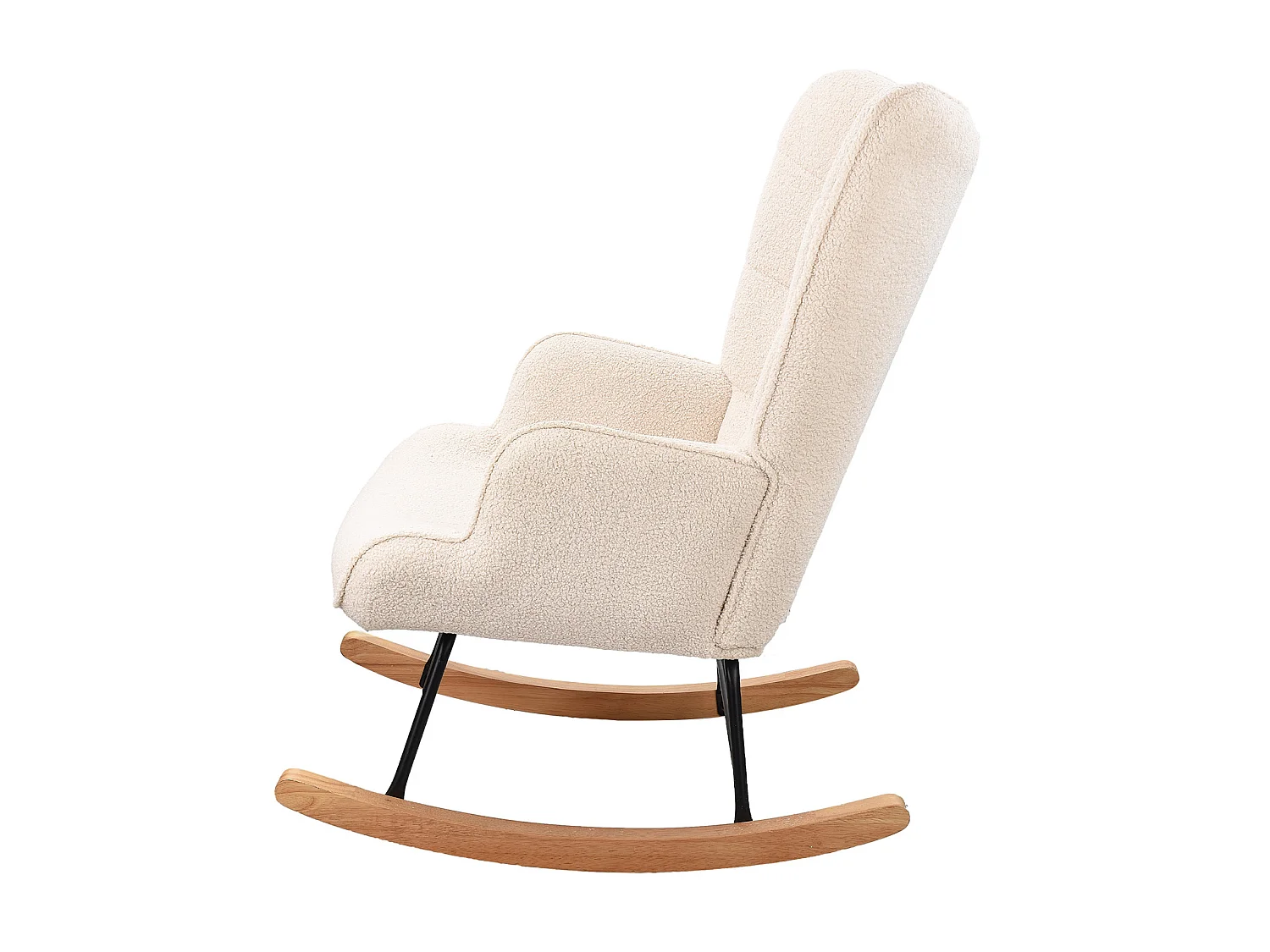 Fauteuil à Bascule - Fauteuil à Oreilles Rembourré - Pieds en Métal et en Bois Massif - Velours Teddy