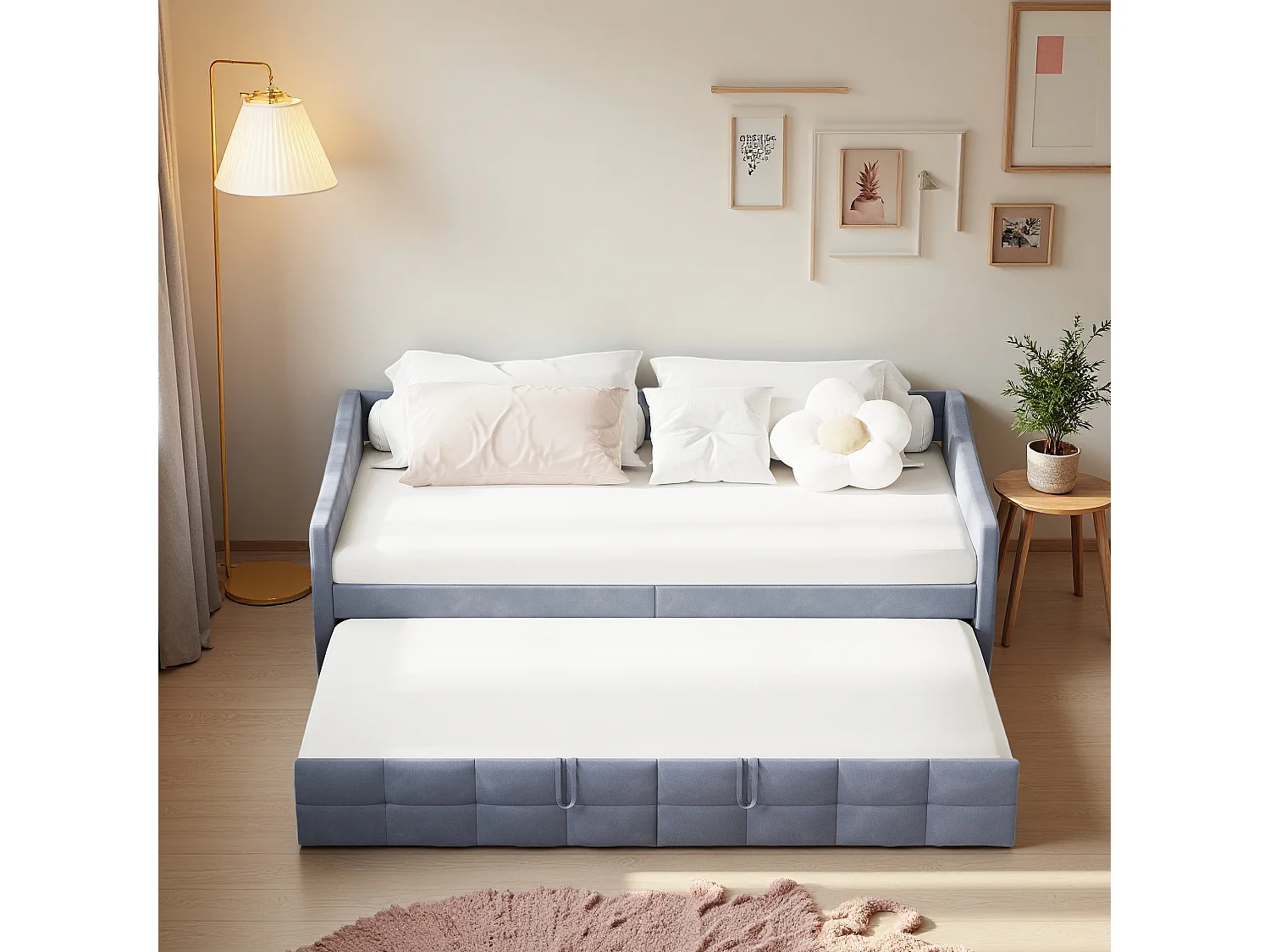 Lit 90x200 cm avec sommier à lattes - Canapé lit 90x200 cm avec 2ème lit - lit banquette 2 places - Canapé - tissu en velours - gris