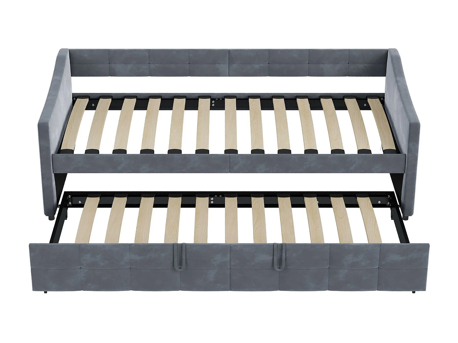 Lit 90x200 cm avec sommier à lattes - Canapé lit 90x200 cm avec 2ème lit - lit banquette 2 places - Canapé - tissu en velours - gris