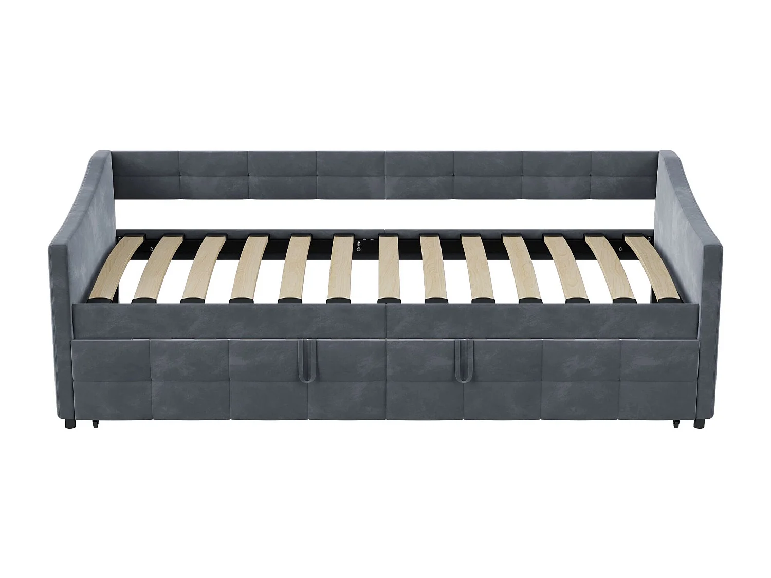 Lit 90x200 cm avec sommier à lattes - Canapé lit 90x200 cm avec 2ème lit - lit banquette 2 places - Canapé - tissu en velours - gris