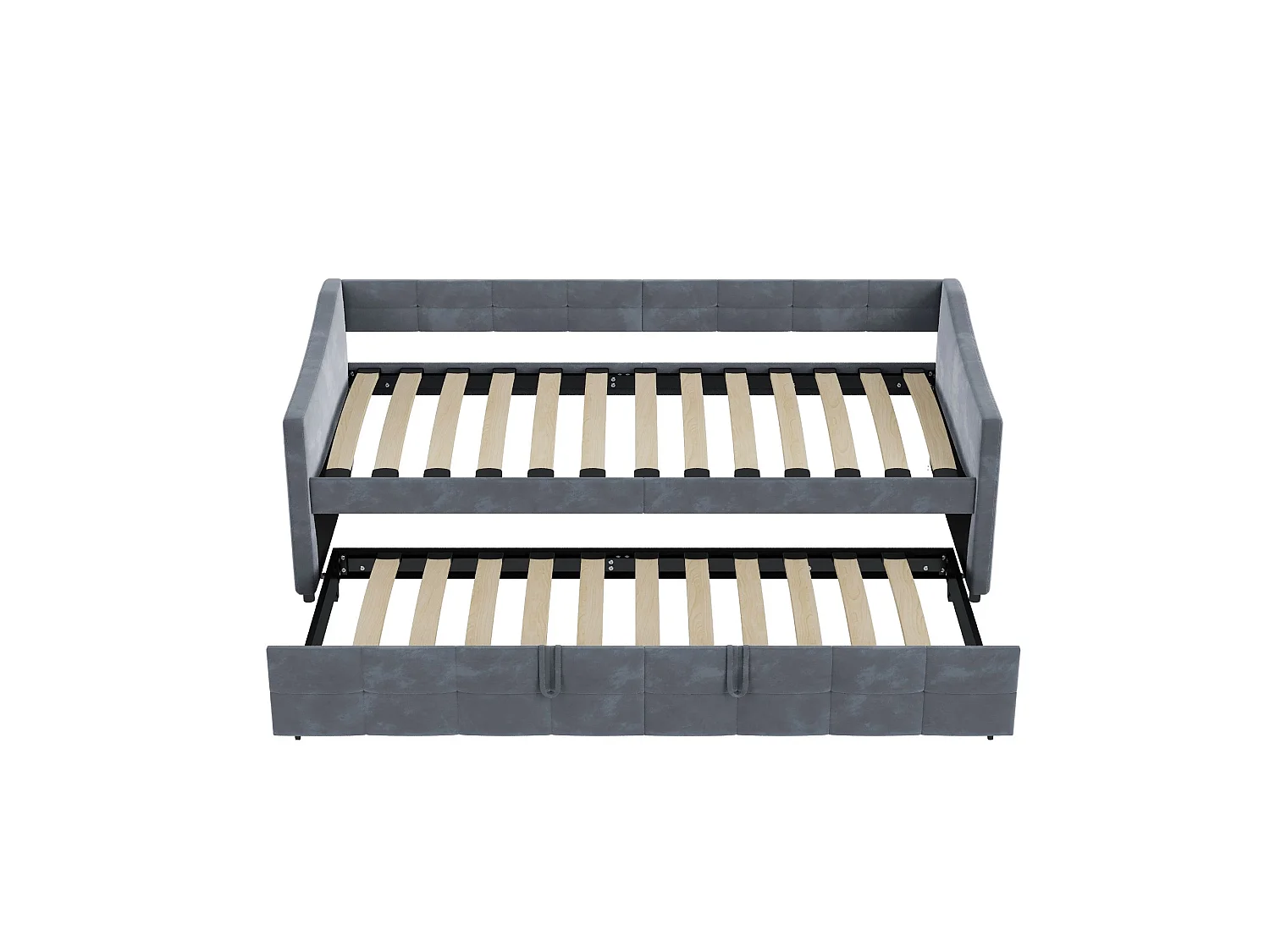 Canapé-lit gigogne 90 × 200 cm – Velours gris, sommier à lattes et second couchage