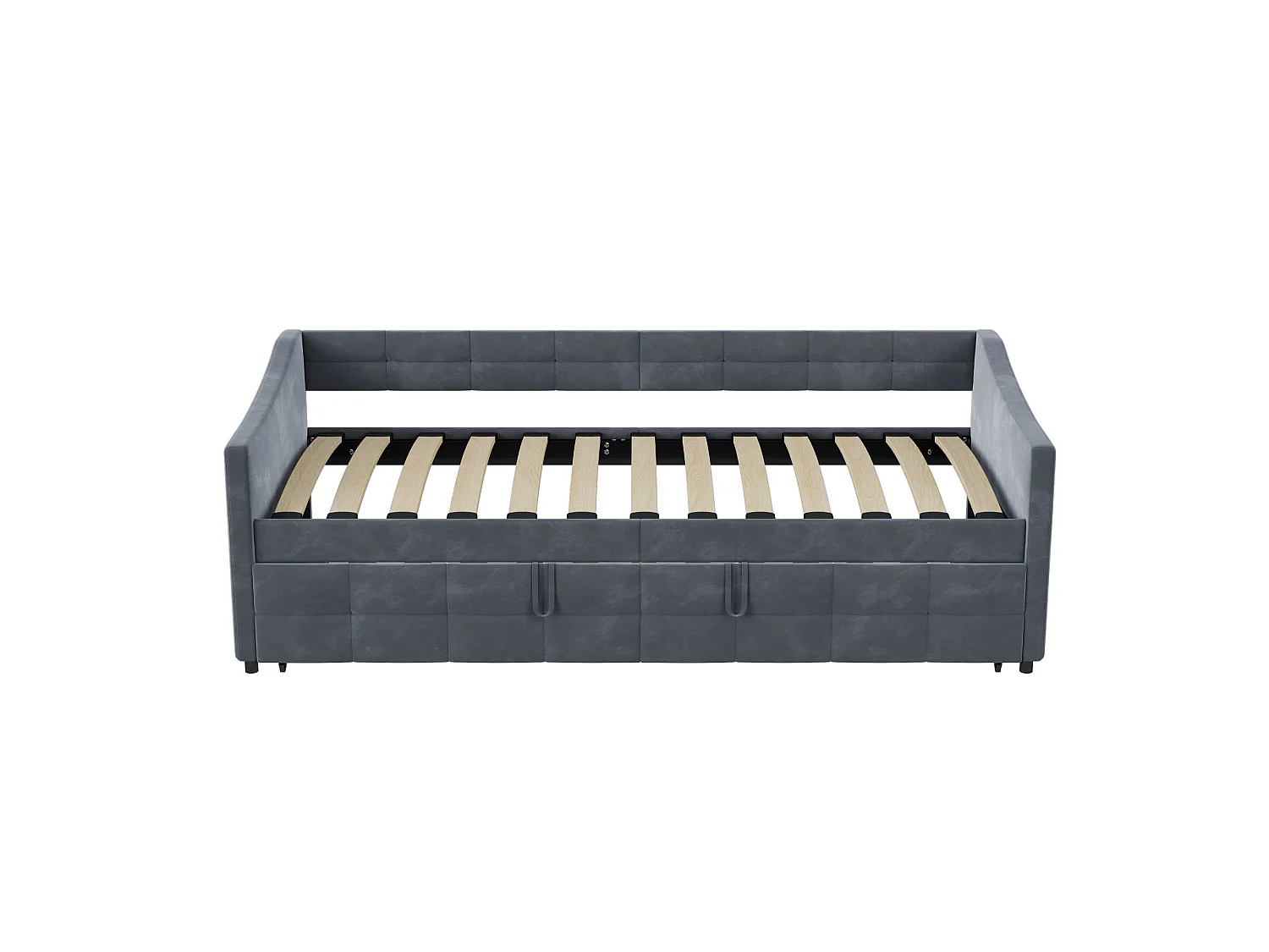 Canapé-lit gigogne 90 × 200 cm – Velours gris, sommier à lattes et second couchage