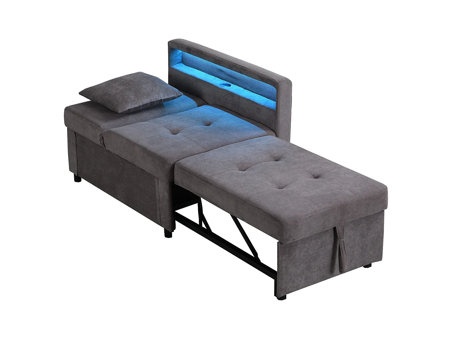 Canapé-lit multifonction - dossier réglable - accoudoirs avec bandes lumineuses LED - Port USB/Type-C - Gris Foncé