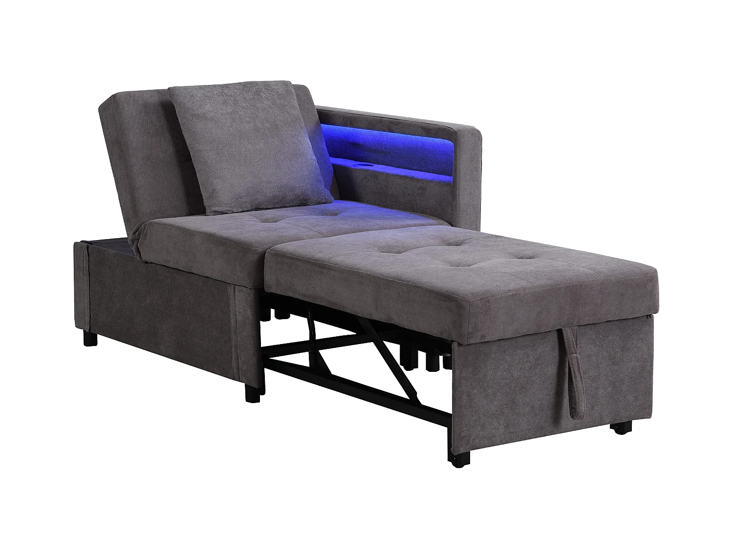 Canapé-lit multifonction - dossier réglable - accoudoirs avec bandes lumineuses LED - Port USB/Type-C - Gris Foncé