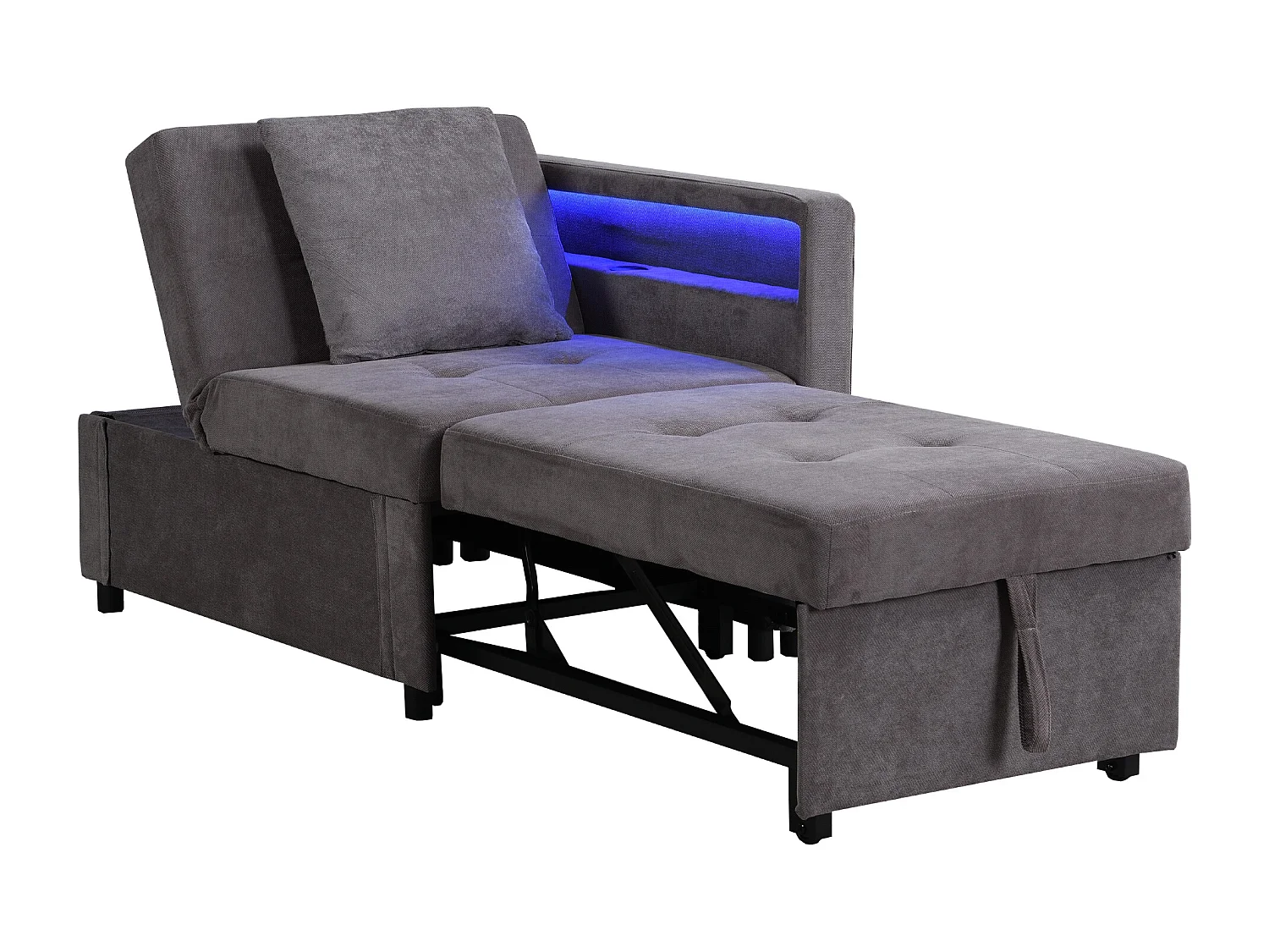 Divano letto multifunzione - schienale regolabile - braccioli con strisce luminose LED - Porta USB/Type-C - Grigio Scuro